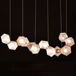 Welles Linear Chandelier - Satin Copper / Alabaster White Glass