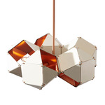 Welles Spoke 5 Light Pendant - White Steel & Satin Copper