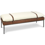Aspen Bench - Black / White Faux Wool / Brown Leather