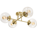 Jamie Semi Flush Ceiling Light - Satin Brass / Clear