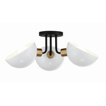 Gigi Semi Flush Ceiling Light - Black / Antique Brass / White