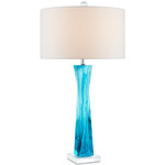 Chatto Table Lamp - Transparent Blue / White Linen