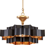 Grand Lotus Convertible Chandelier - Satin Black / Contemporary Gold Leaf