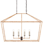 Denison Lantern Linear Pendant - Black / Rattan