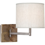 Oliver Swing Arm Wall Light - Unfinished Mango Wood/ Patina Nickel / Heather Linen