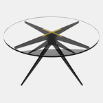 Dean Round Coffee Table - Blackened Steel & Satin Brass / Clear Glass