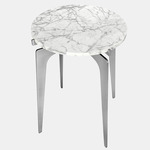 Prong Side Table - Satin Nickel / White Gioia Marble
