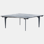 Prong Square Coffee Table - Blackened Steel / Silver Wave Marble