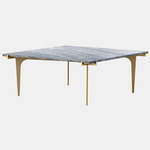 Prong Square Coffee Table - Satin Brass / Silver Wave Marble