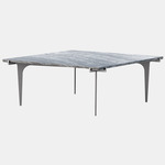 Prong Square Coffee Table - Satin Nickel / Silver Wave Marble