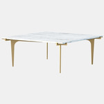 Prong Square Coffee Table - Satin Brass / White Gioia Marble