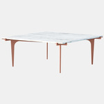 Prong Square Coffee Table - Satin Copper / White Gioia Marble