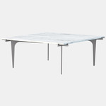 Prong Square Coffee Table - Satin Nickel / White Gioia Marble