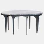 Prong Round Coffee Table - Blackened Steel / Silver Wave Marble