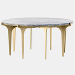 Prong Round Coffee Table - Satin Brass / Silver Wave Marble