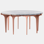 Prong Round Coffee Table - Satin Copper / Silver Wave Marble