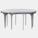 Prong Round Coffee Table - Satin Nickel / Silver Wave Marble