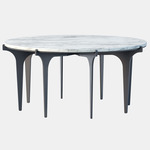 Prong Round Coffee Table - Blackened Steel / White Gioia Marble