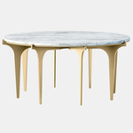 Prong Round Coffee Table - Satin Brass / White Gioia Marble