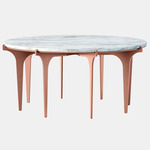Prong Round Coffee Table - Satin Copper / White Gioia Marble