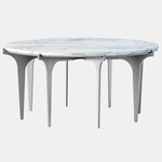 Prong Round Coffee Table - Satin Nickel / White Gioia Marble