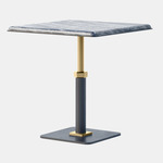 Pedestal Square Side Table - Satin Brass / Silver Wave Marble