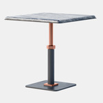 Pedestal Square Side Table - Satin Copper / Silver Wave Marble