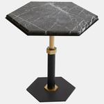 Pedestal Hexagon Side Table - Satin Brass / Black Grigio Carnico Marble