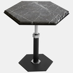 Pedestal Hexagon Side Table - Satin Nickel / Black Grigio Carnico Marble