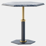 Pedestal Hexagon Side Table - Satin Brass / Silver Wave Marble