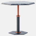 Pedestal Hexagon Side Table - Satin Copper / Silver Wave Marble