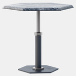 Pedestal Hexagon Side Table - Satin Nickel / Silver Wave Marble