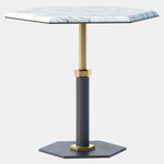 Pedestal Hexagon Side Table - Satin Brass / White Gioia Marble