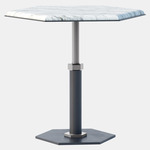 Pedestal Hexagon Side Table - Satin Nickel / White Gioia Marble