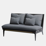 Boudoir Loveseat - Satin Brass / Black Leather / Navy Fabric
