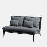 Boudoir Loveseat - Satin Nickel / Navy Leather / Navy Fabric