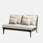 Boudoir Loveseat - Satin Nickel / Beige Leather / Beige Fabric