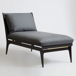 Boudoir Chaise Lounge - Satin Brass / Navy Leather / Navy Fabric