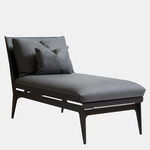Boudoir Chaise Lounge - Satin Nickel / Navy Leather / Navy Fabric