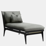Boudoir Chaise Lounge - Satin Brass / Gray Leather / Gray Fabric