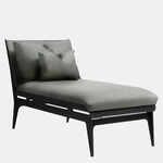 Boudoir Chaise Lounge - Satin Nickel / Gray Leather / Gray Fabric