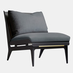 Boudoir Chair - Satin Brass / Black Leather / Navy Fabric