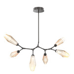 Aalto Linear Modern Branch Chandelier - Graphite / Optic Ribbed Amber