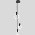 Halo Round Multi Light Pendant - Silk Black Canopy / Black Anodized