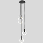 Halo Round Multi Light Pendant - Silk Black Canopy / Black Chrome