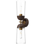 Emil Double Wall Sconce - Aged Gold / Walnut / Clear