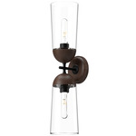 Emil Double Wall Sconce - Matte Black / Walnut / Clear