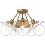 Francesca 5-Light Semi Flush Ceiling Light - Aged Gold / Clear