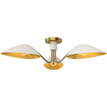 Oscar Semi Flush Ceiling Light - Aged Gold / White