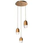 Pebble Multi Light Pendant - Novel Brass / Clear Cast Glass